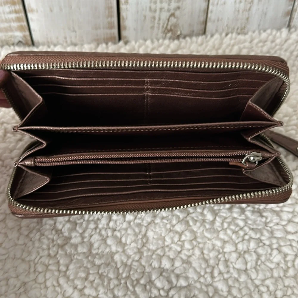 Coach Metallic Bronze Madison Gathered Leather Accordion Zip Wallet